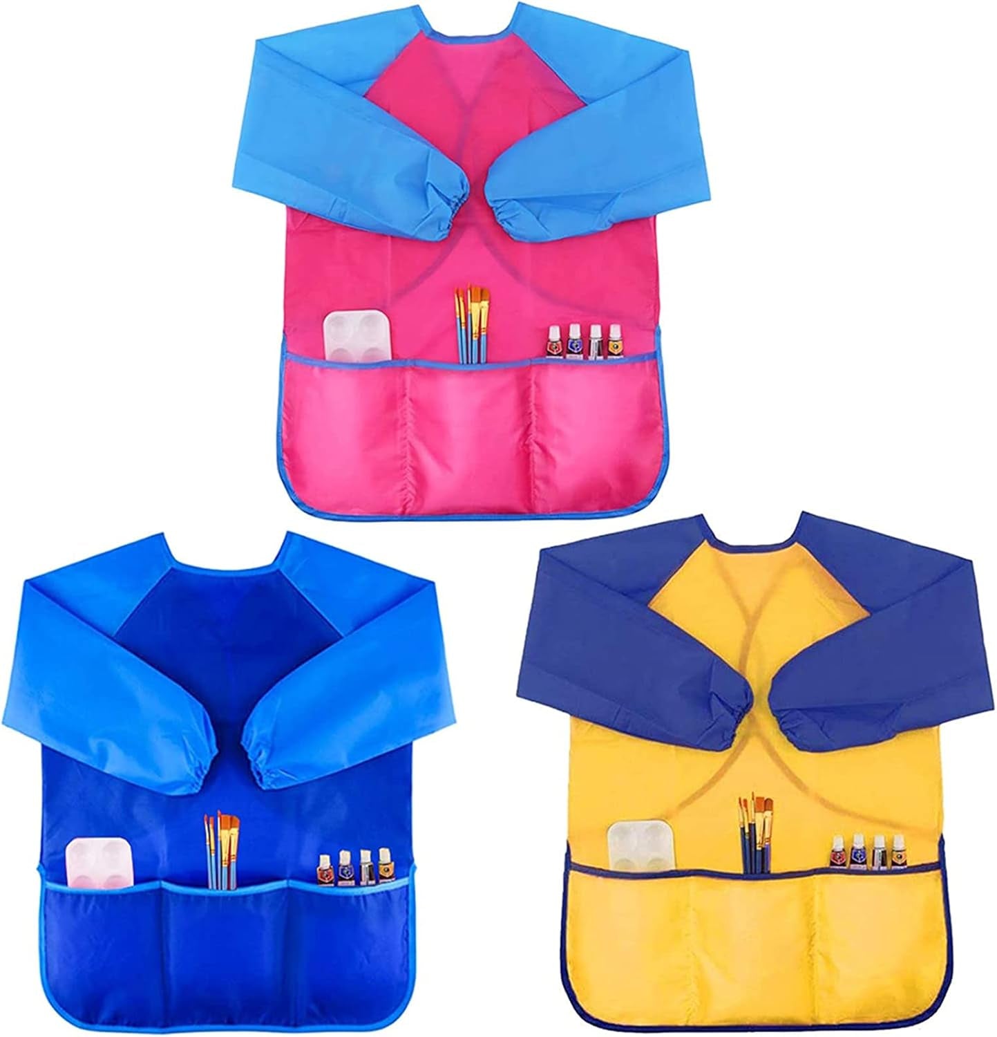 6Pcs Kids Art Smocks Toddler Smocks Waterproof Smock for Kids Painting Colorful Children Aprons Artist Painting Smock Long Sleeves with 3 Roomy Pockets for Children Painting Supplies, Age 3-7 Years