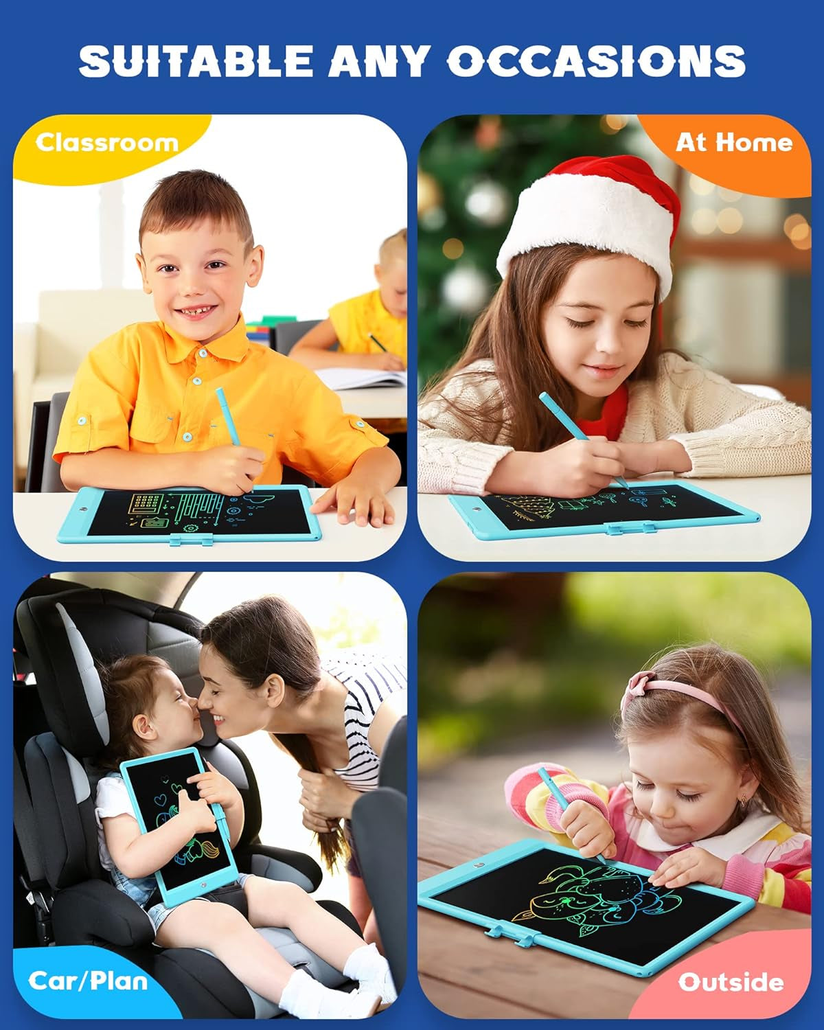 Interactive LCD Writing Tablet for Kids - 10-Inch Doodle Board, Perfect Educational Gift for Ages 3-8 (Blue)
