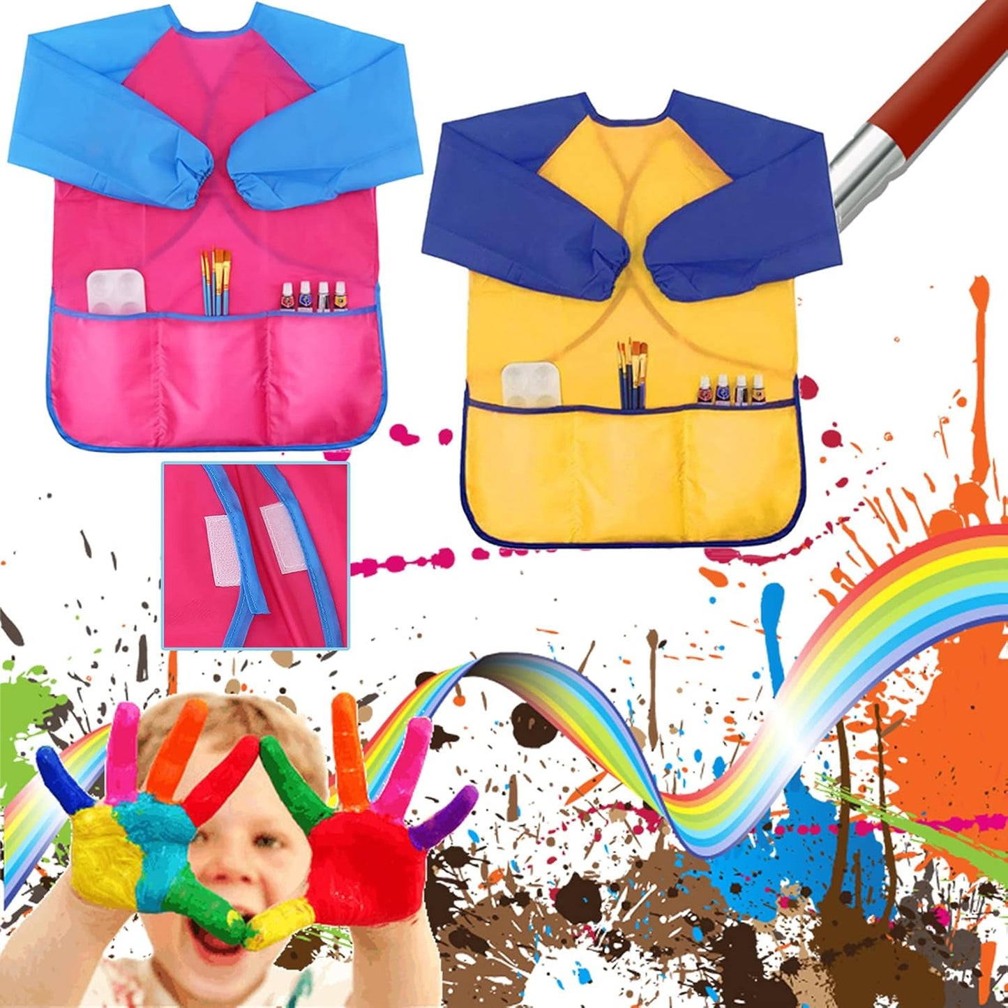 6Pcs Kids Art Smocks Toddler Smocks Waterproof Smock for Kids Painting Colorful Children Aprons Artist Painting Smock Long Sleeves with 3 Roomy Pockets for Children Painting Supplies, Age 3-7 Years