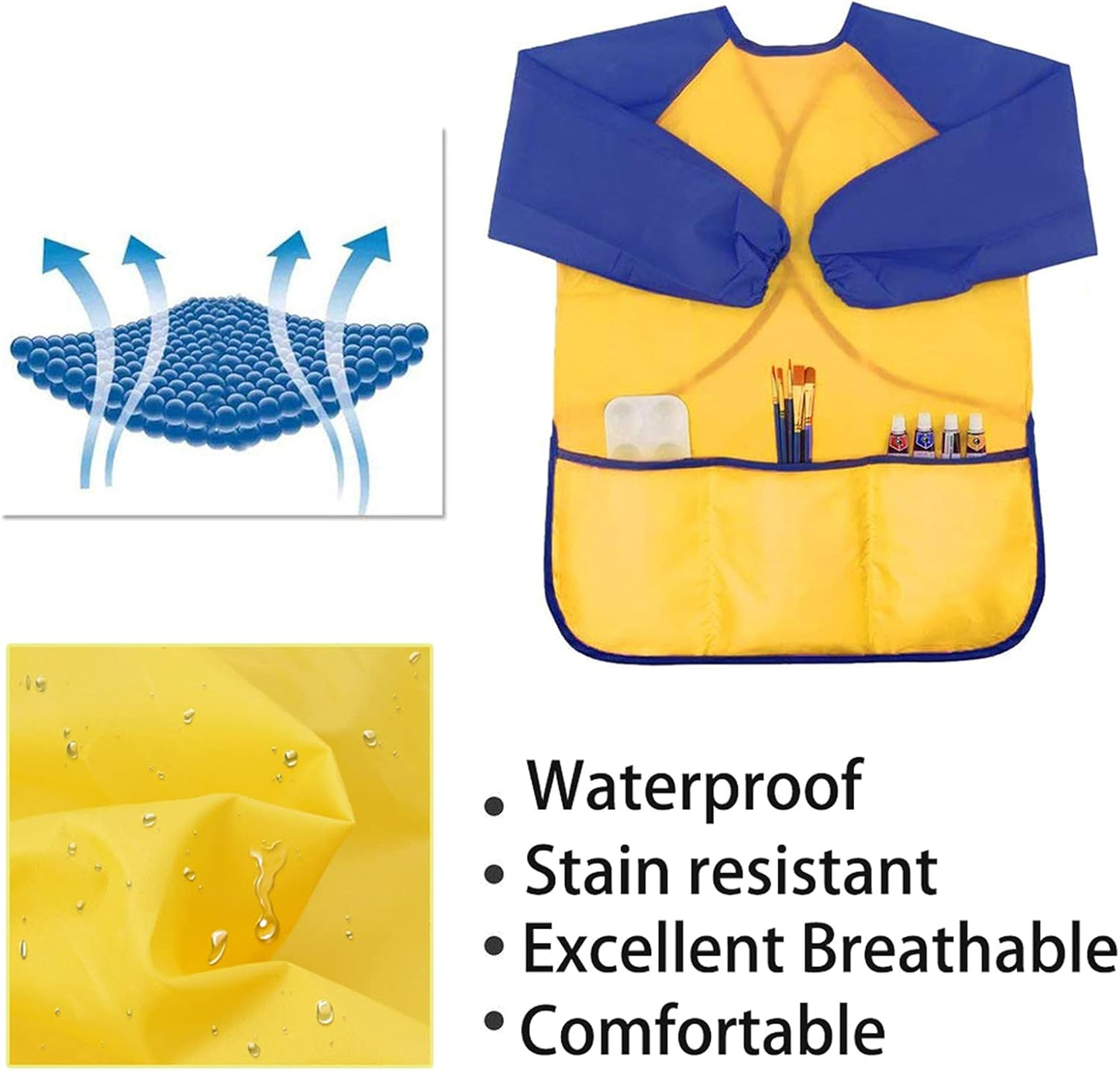 6Pcs Kids Art Smocks Toddler Smocks Waterproof Smock for Kids Painting Colorful Children Aprons Artist Painting Smock Long Sleeves with 3 Roomy Pockets for Children Painting Supplies, Age 3-7 Years