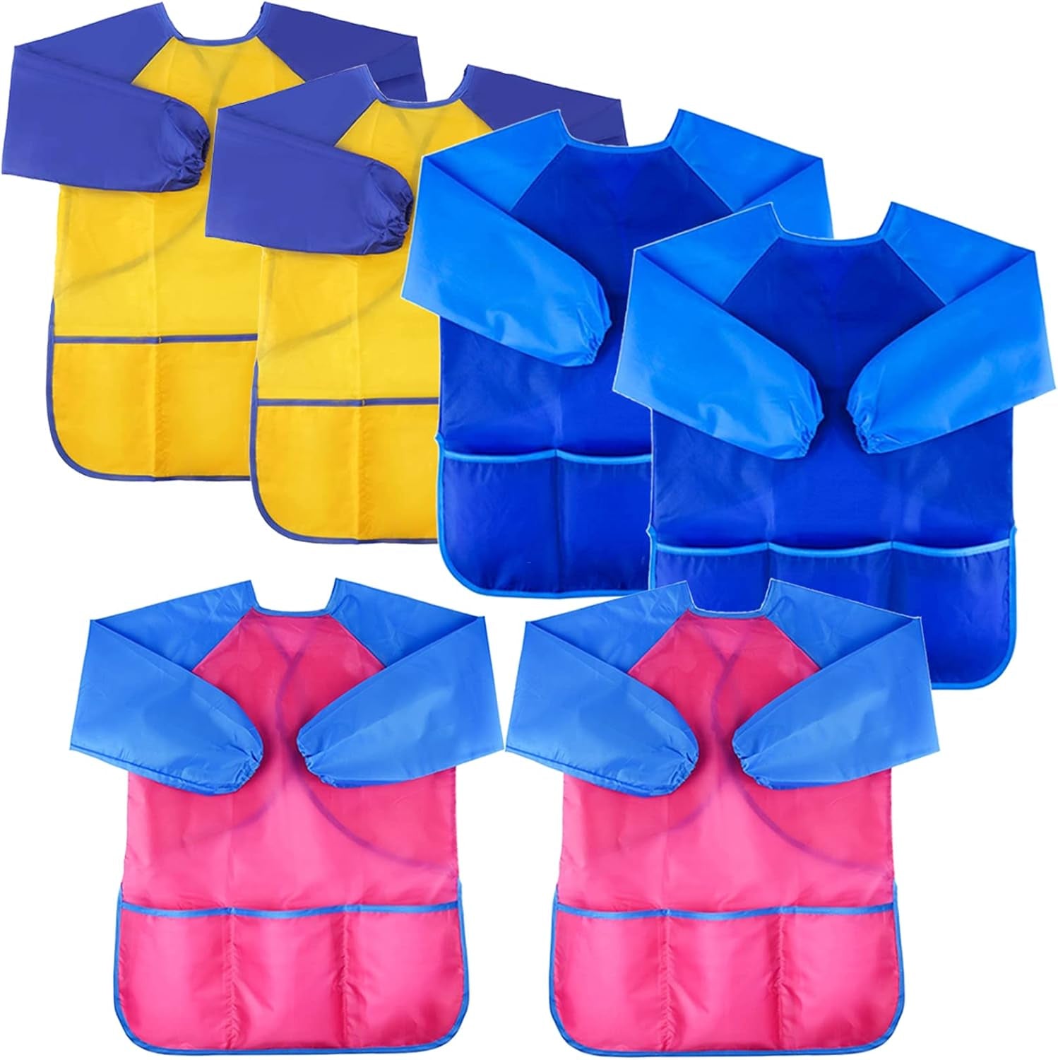6Pcs Kids Art Smocks Toddler Smocks Waterproof Smock for Kids Painting Colorful Children Aprons Artist Painting Smock Long Sleeves with 3 Roomy Pockets for Children Painting Supplies, Age 3-7 Years