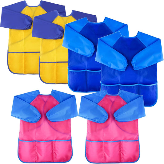 6Pcs Kids Art Smocks Toddler Smocks Waterproof Smock for Kids Painting Colorful Children Aprons Artist Painting Smock Long Sleeves with 3 Roomy Pockets for Children Painting Supplies, Age 3-7 Years